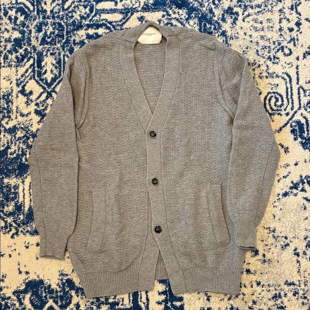 Made in Milan: Paolo Pecora Gray Cardigan Sweater 100% wool Medium (pristine)
